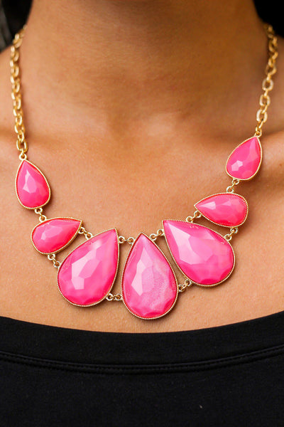 Pink and Gold Teardrop Necklace