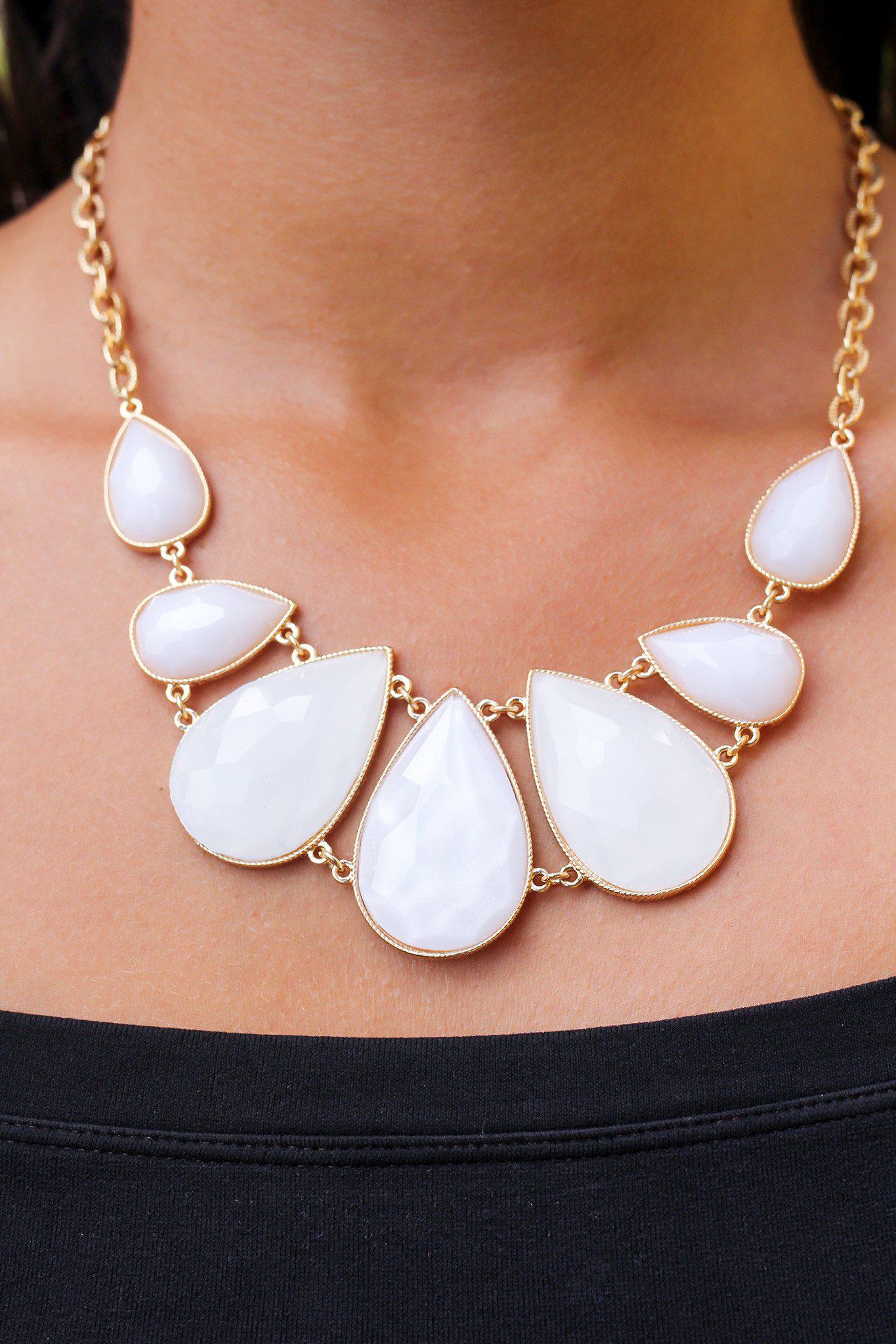 White and Gold Teardrop Necklace