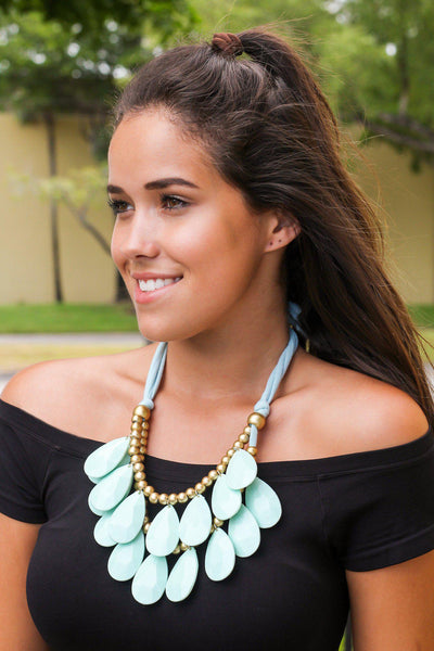 Mint Drop Beads Layered Necklace