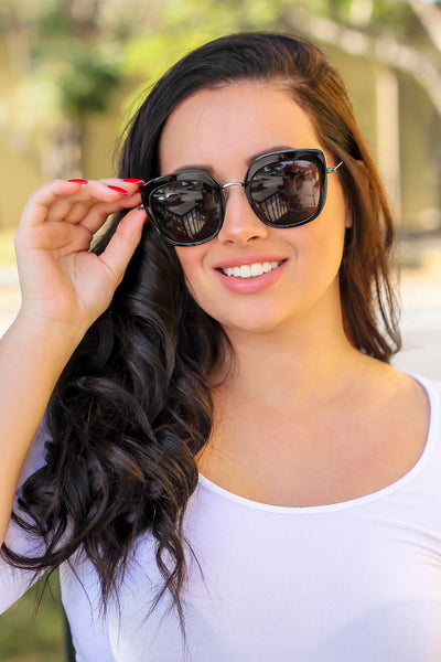 black retro frame sunglasses