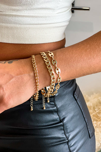 Gold Three Chunky Chain Bracelet Set