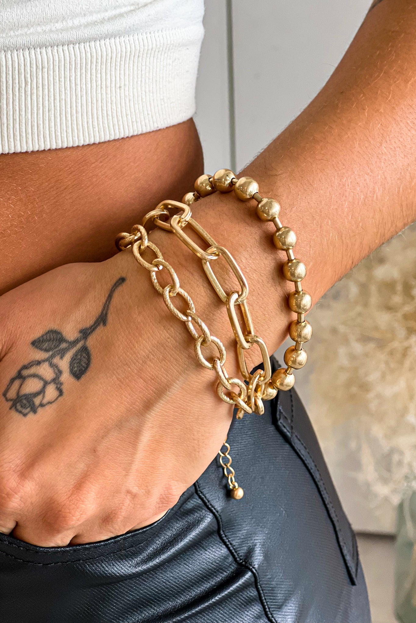 Gold Three Row Chain Bracelet Set | Bracelets – Saved by the Dress