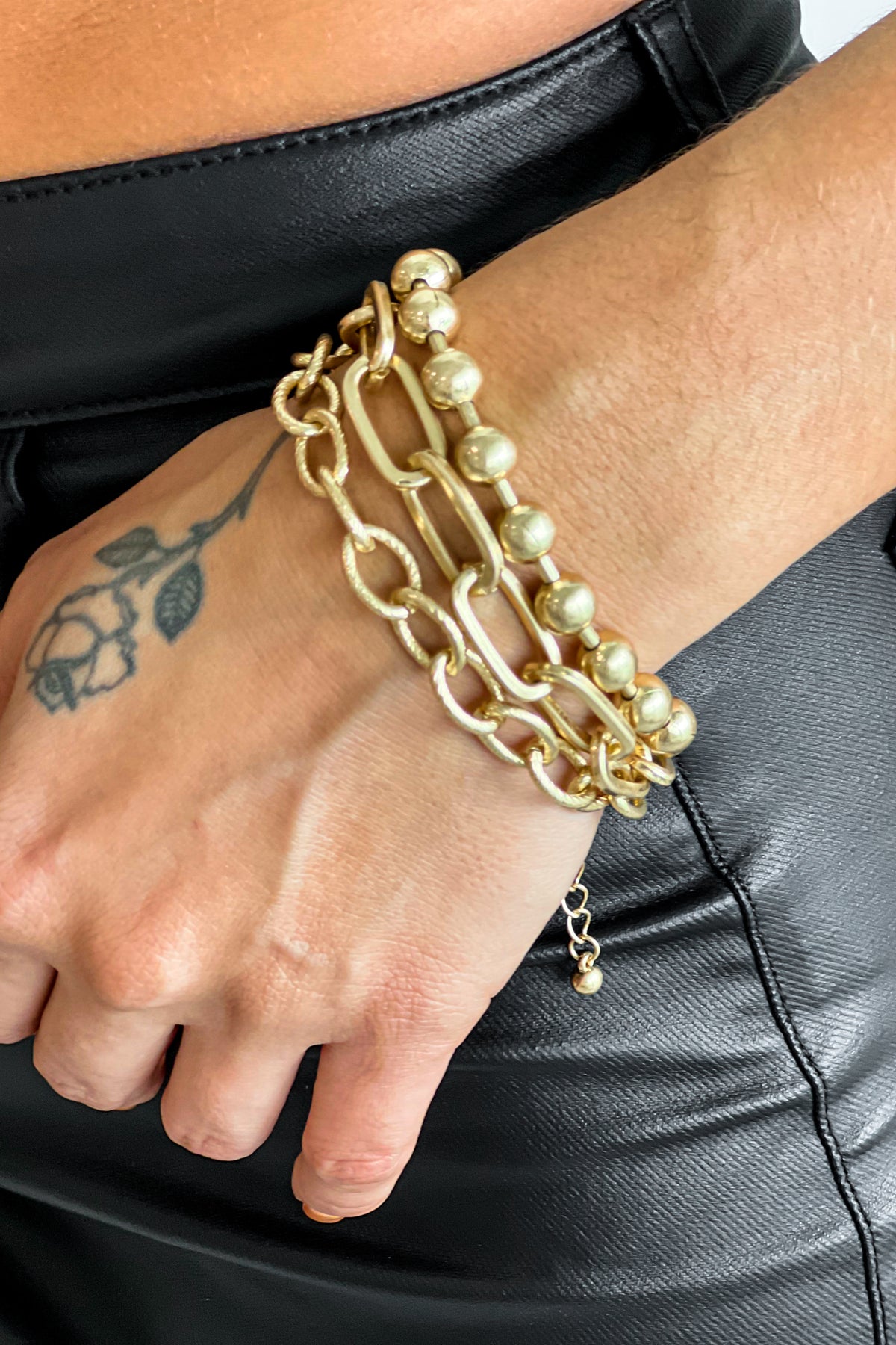 Gold Three Row Chain Bracelet Set | Bracelets – Saved by the Dress