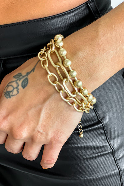Gold Three Row Chain Bracelet Set