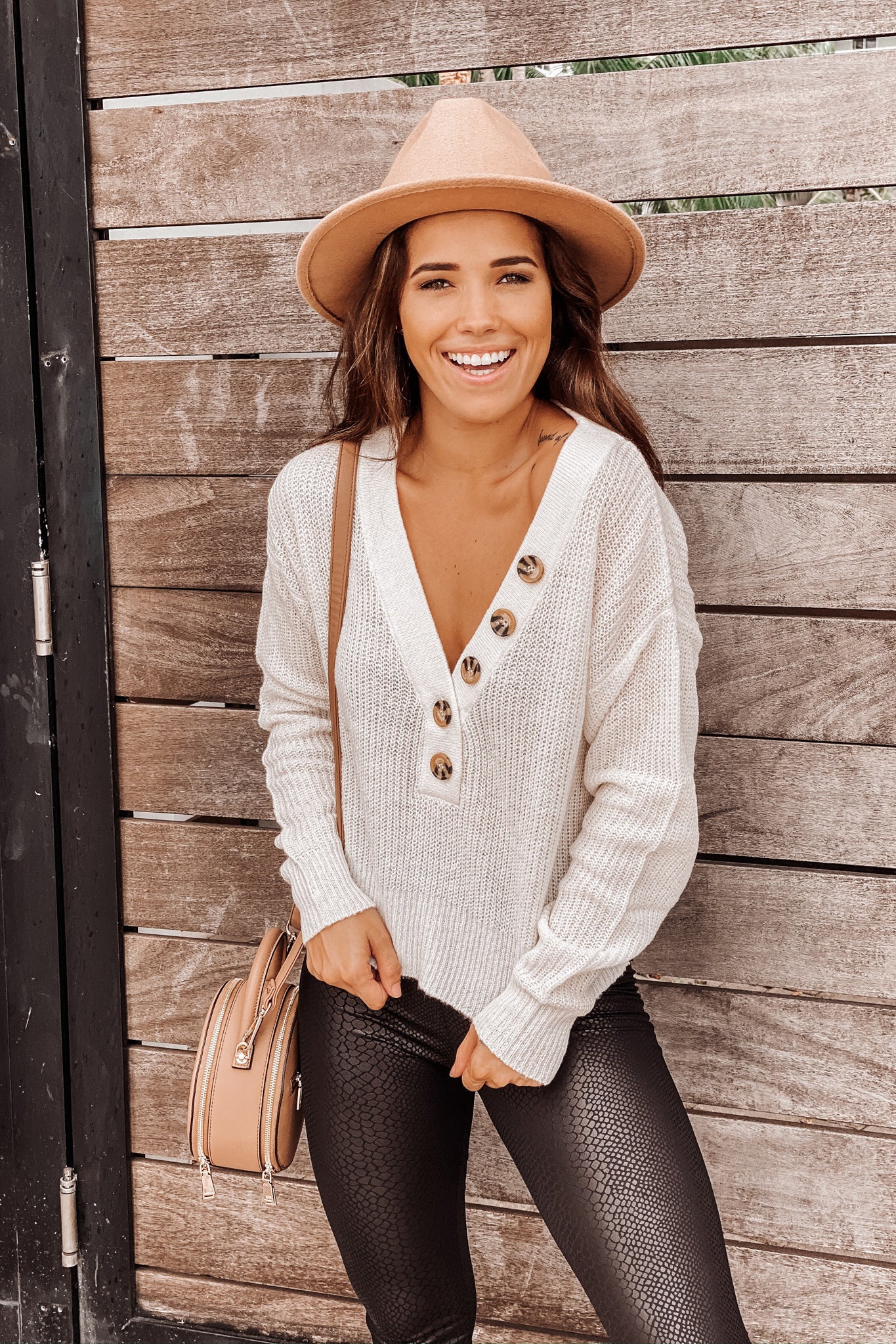 Ivory Cropped Sweater with Button Detail
