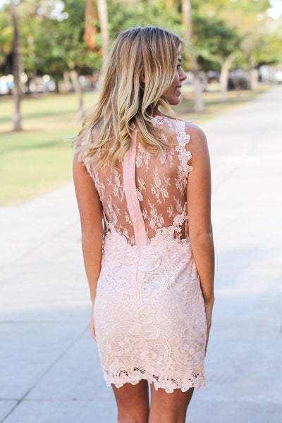Ice Pink Lace Short Dress