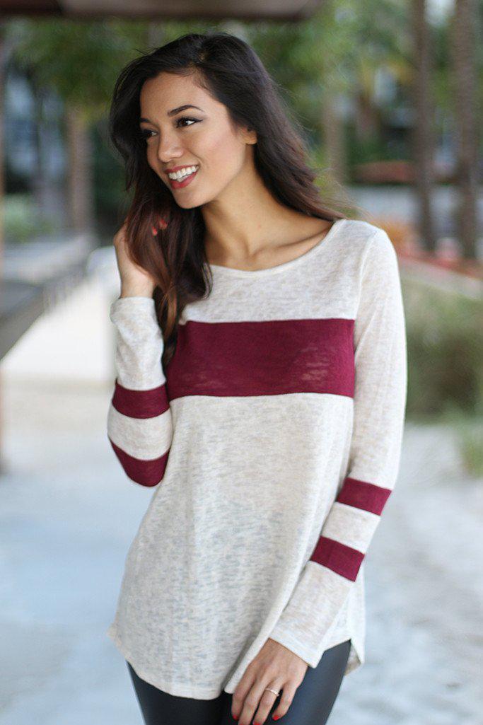Ivory And Burgundy Top