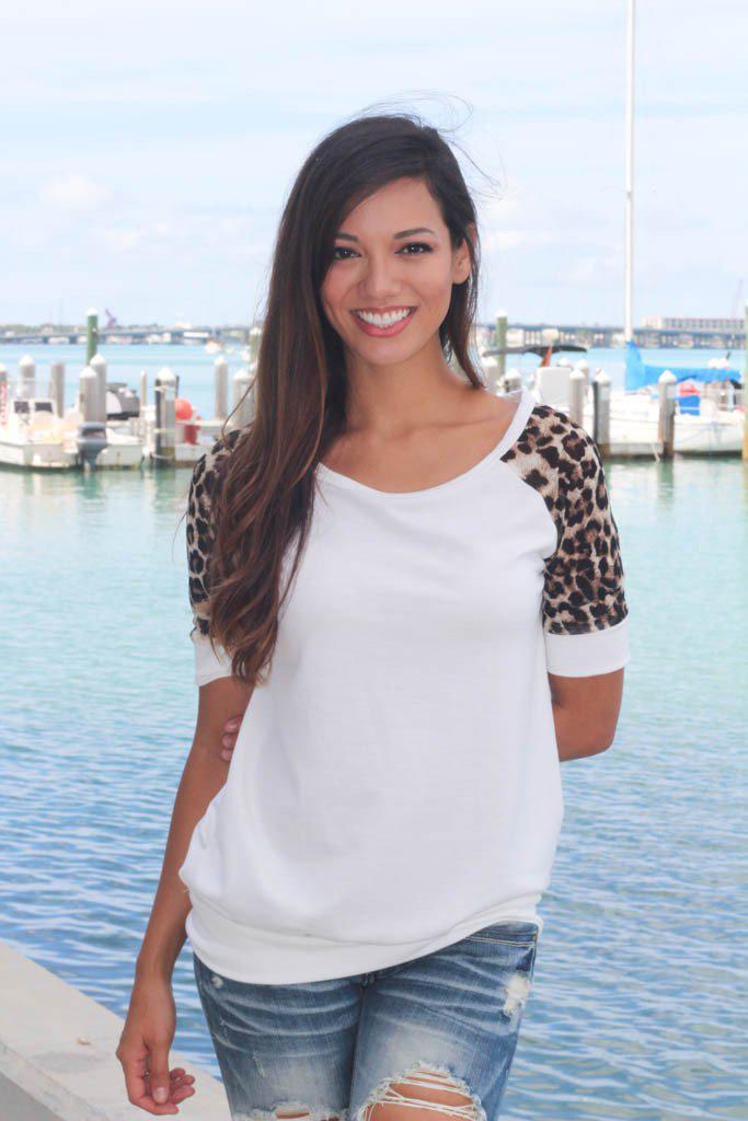 Ivory And Leopard Sleeve Top