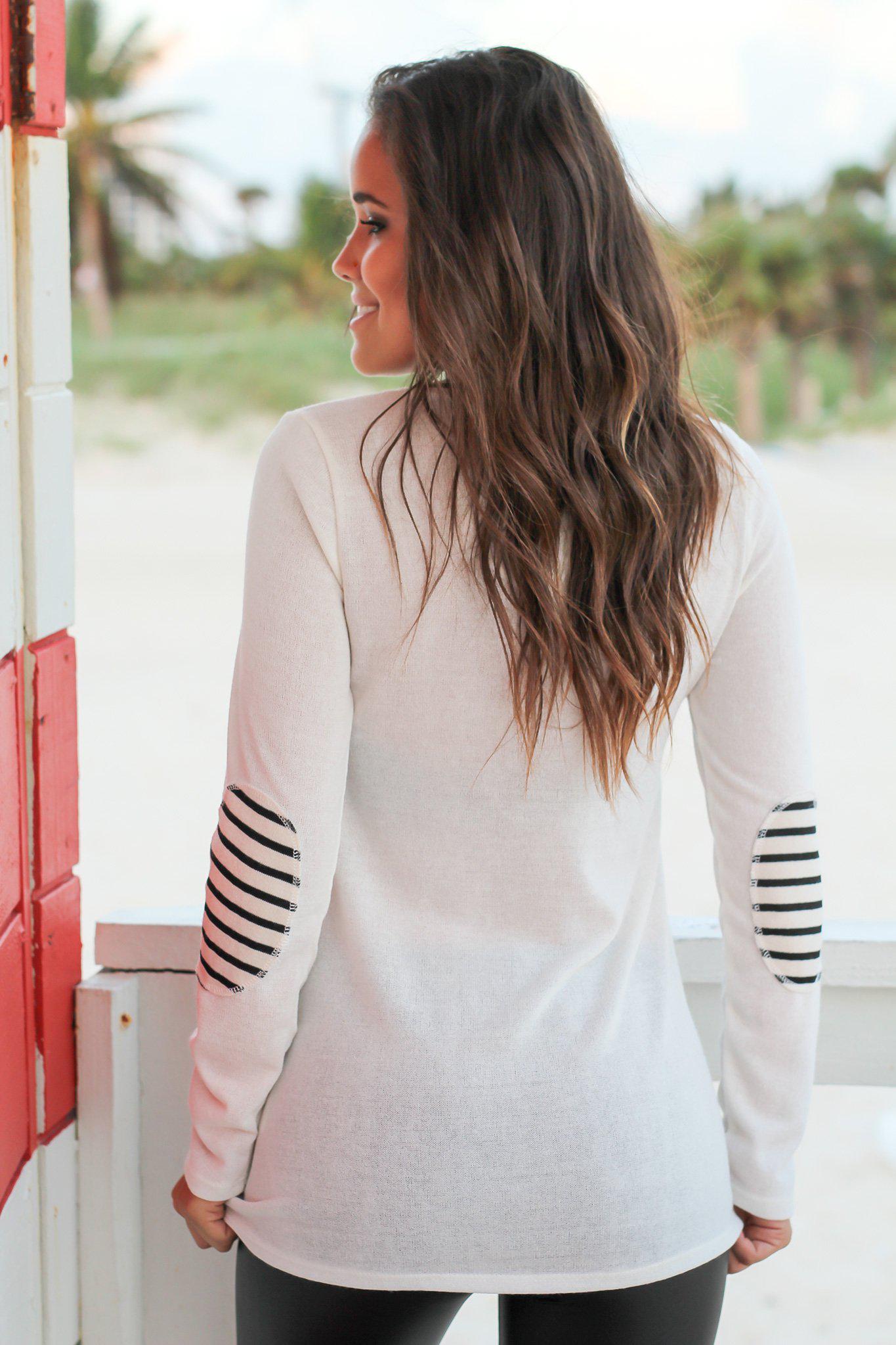 Ivory Color Block Top with Elbow Patches