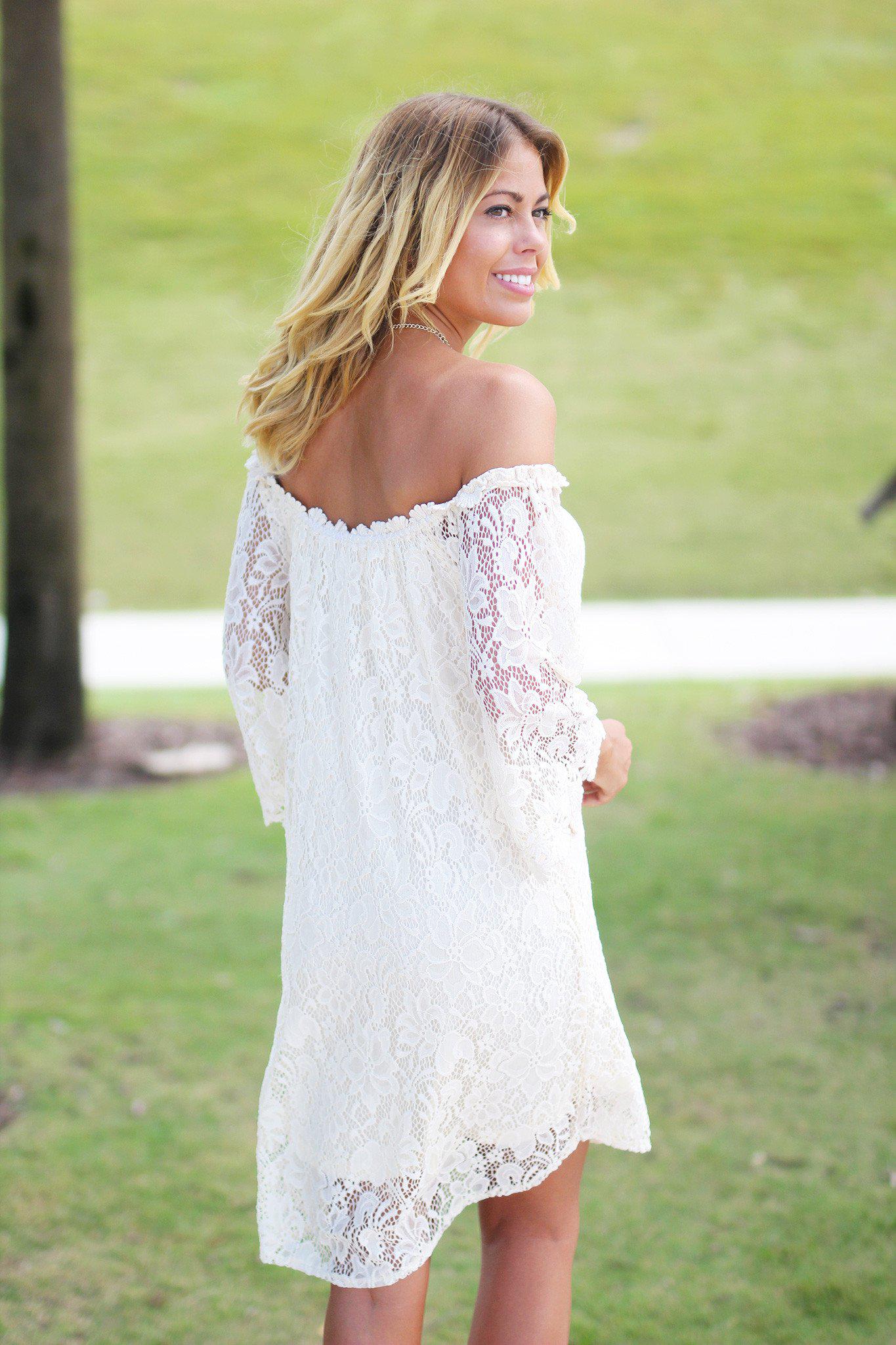 Cream Lace Off Shoulder Short Dress | Short Dresses Saved by the Dress Cream Lace Off Shoulder Short Dress | Short Dresses Saved by the Dress