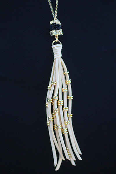 Ivory Druzy Necklace with Tassel