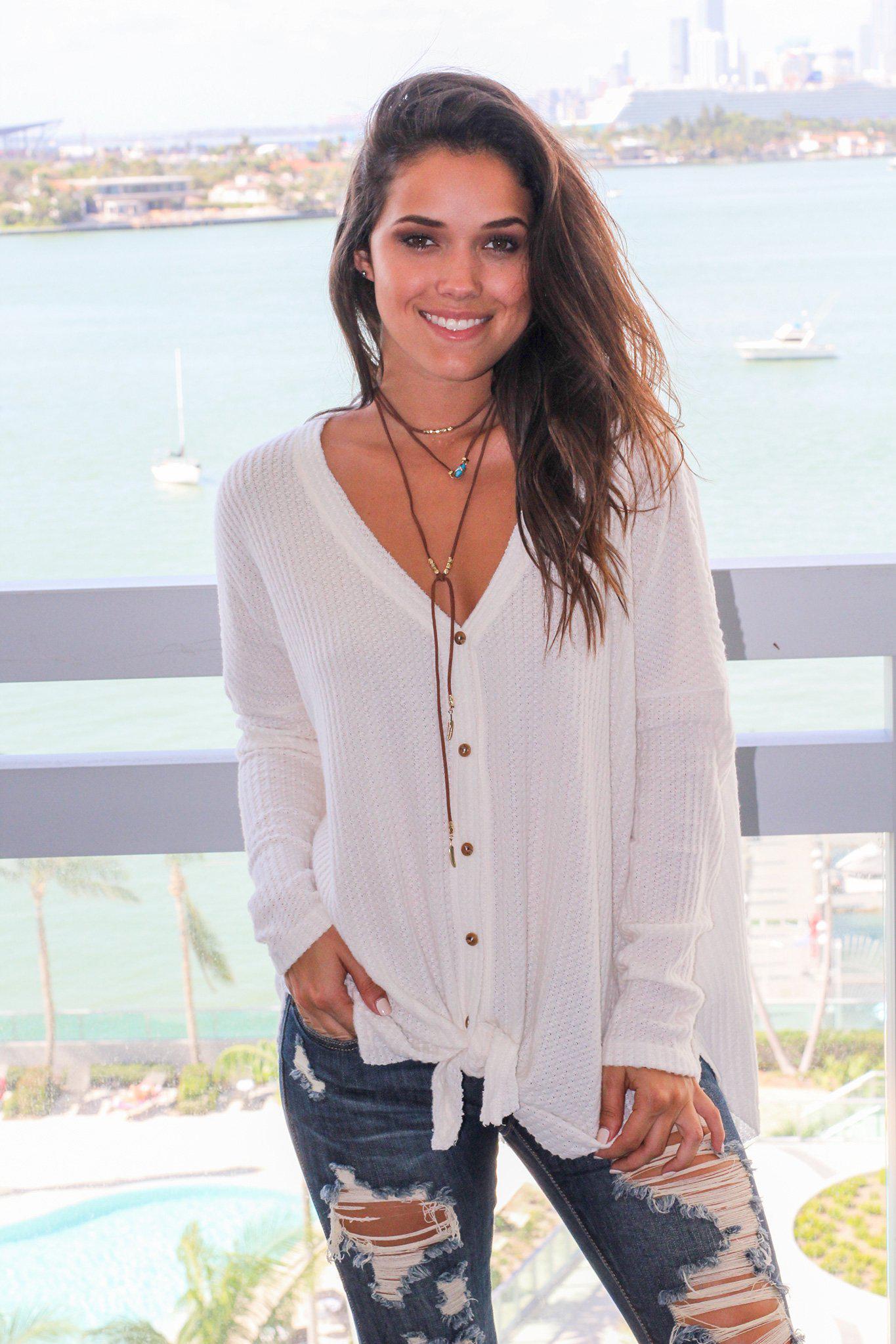 Ivory Knit Oversized Button Down Top