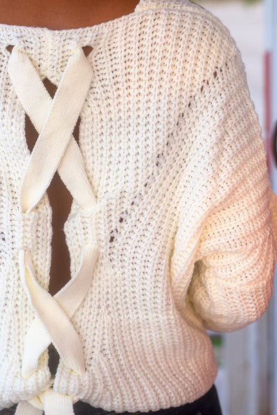 Ivory Knit Sweater with Tie Back