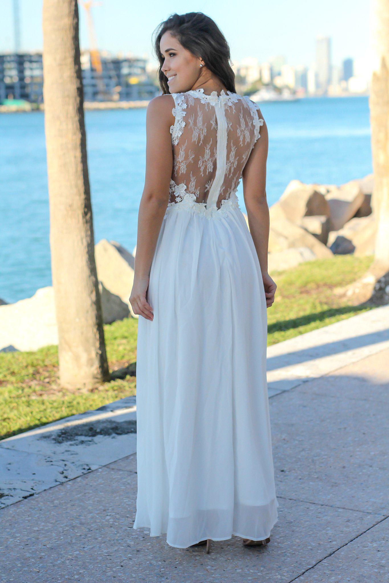 Ivory Lace Top Maxi Dress