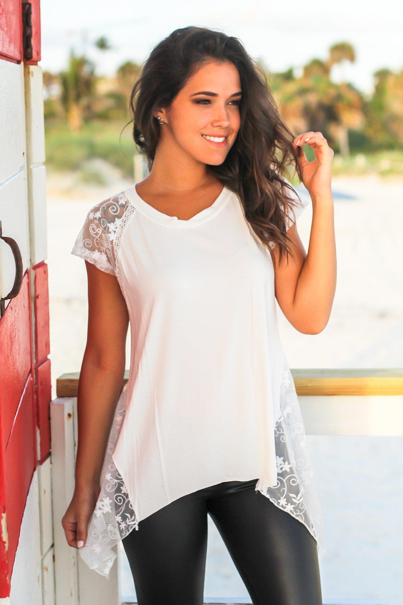 Ivory Lace Top with Asymmetrical Hem