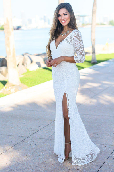 Ivory Maxi Dress with 3/4 Sleeves
