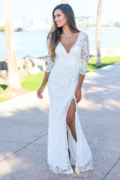 Ivory Maxi Dress with 3/4 Sleeves