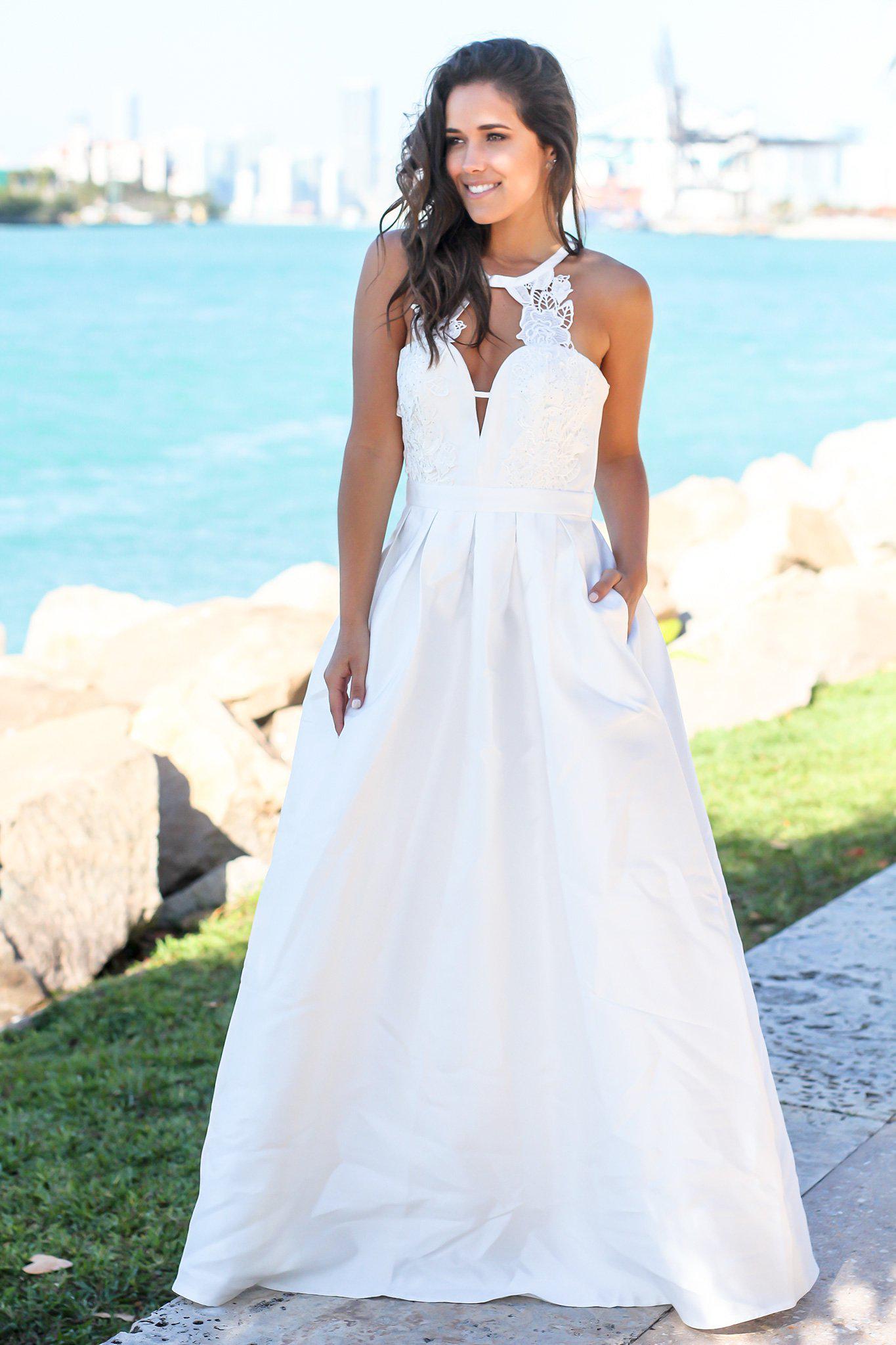 Ivory Maxi Dress with Crochet Detail