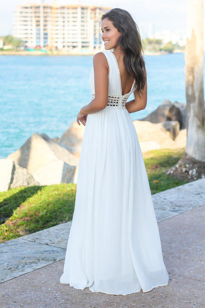 Ivory Maxi Dress with Crochet Details
