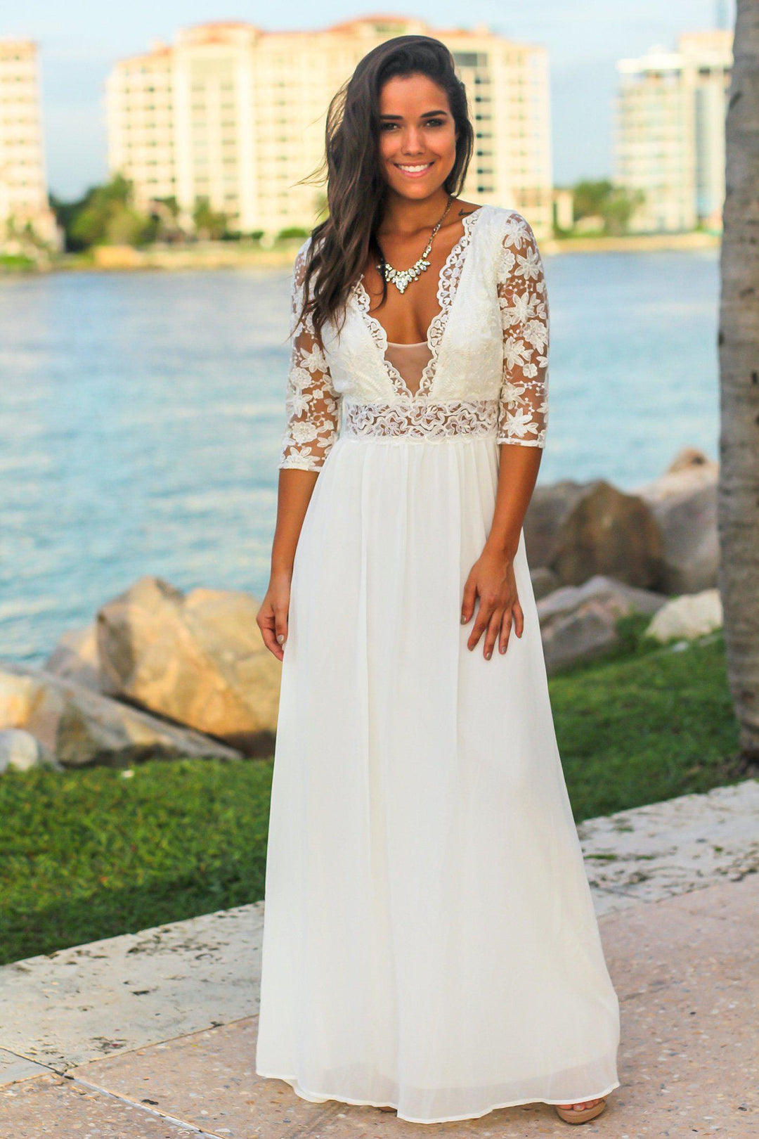 Ivory Maxi Dress with Embroidered Top and Open Back | Maxi Dresses Saved by the Dress Ivory Maxi Dress with Embroidered Top and Open Back | Maxi Dresses Saved by the Dress