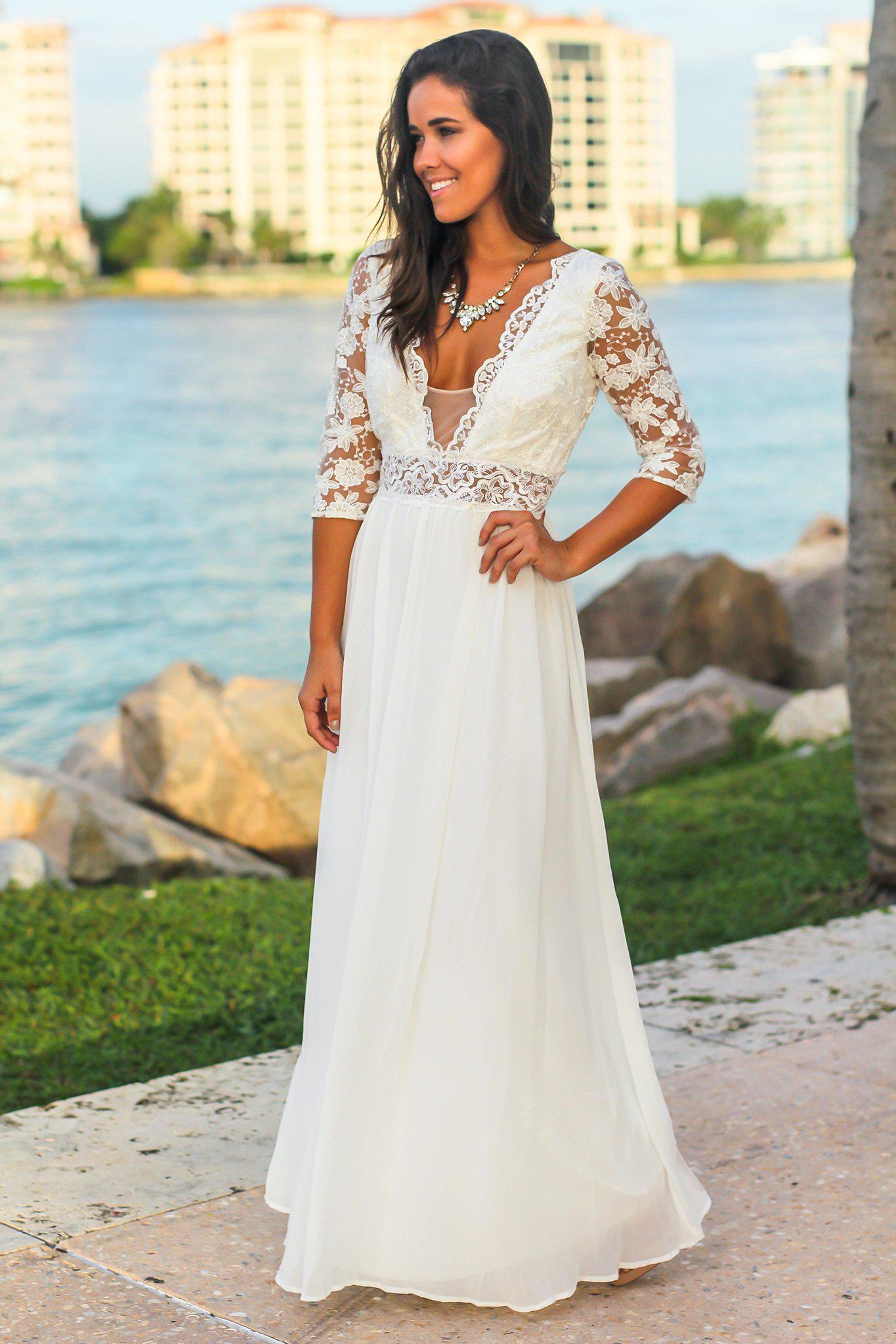Ivory Maxi Dress with Embroidered Top and Open Back | Maxi Dresses Saved by the Dress Ivory Maxi Dress with Embroidered Top and Open Back | Maxi Dresses Saved by the Dress