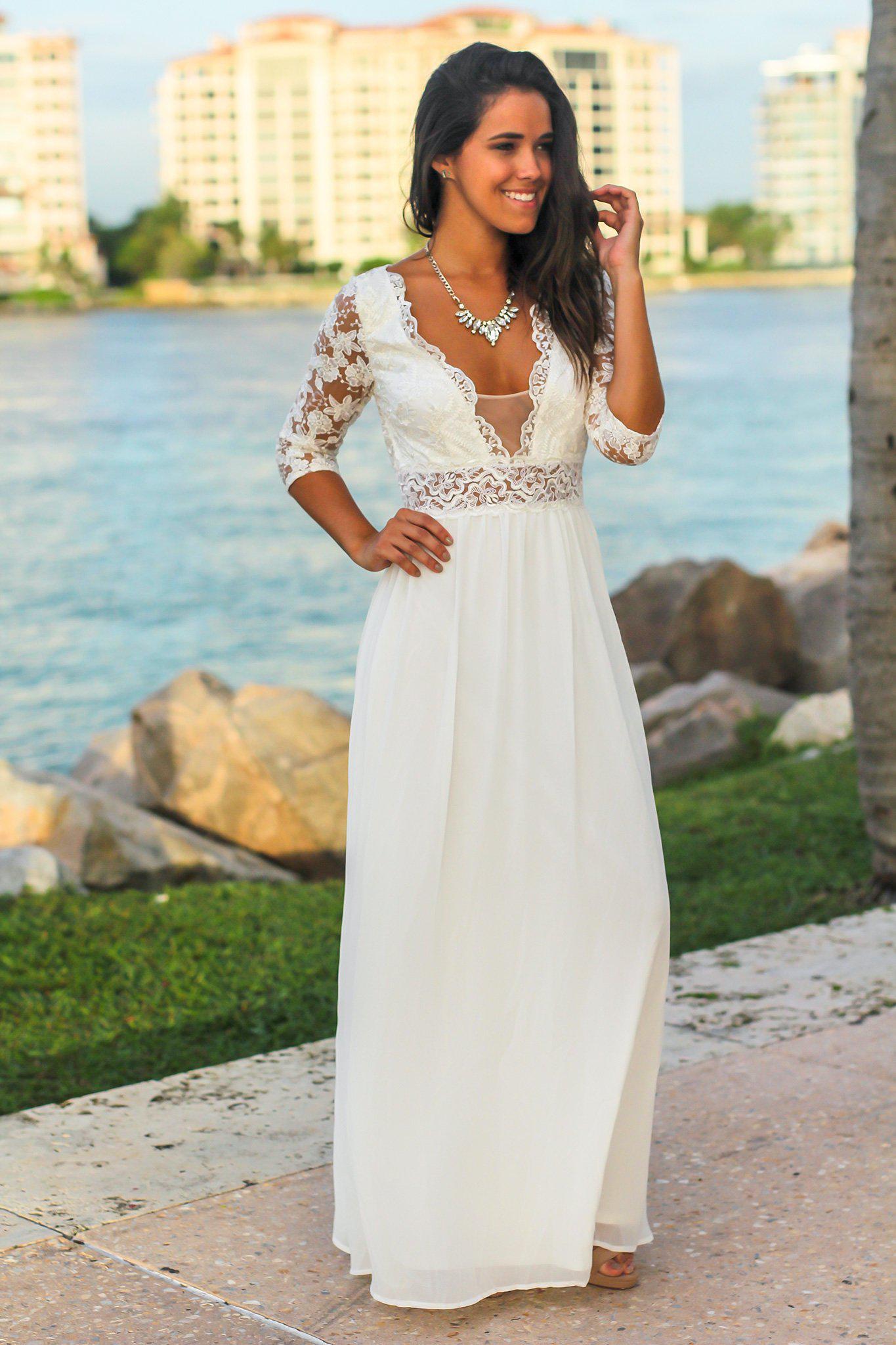 Ivory Maxi Dress with Embroidered Top and Open Back | Maxi Dresses Saved by the Dress Ivory Maxi Dress with Embroidered Top and Open Back | Maxi Dresses Saved by the Dress
