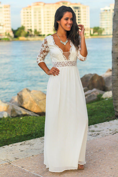 Ivory Maxi Dress with Embroidered Top and Open Back