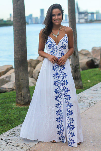 Ivory Maxi Dress with Floral Embroidery