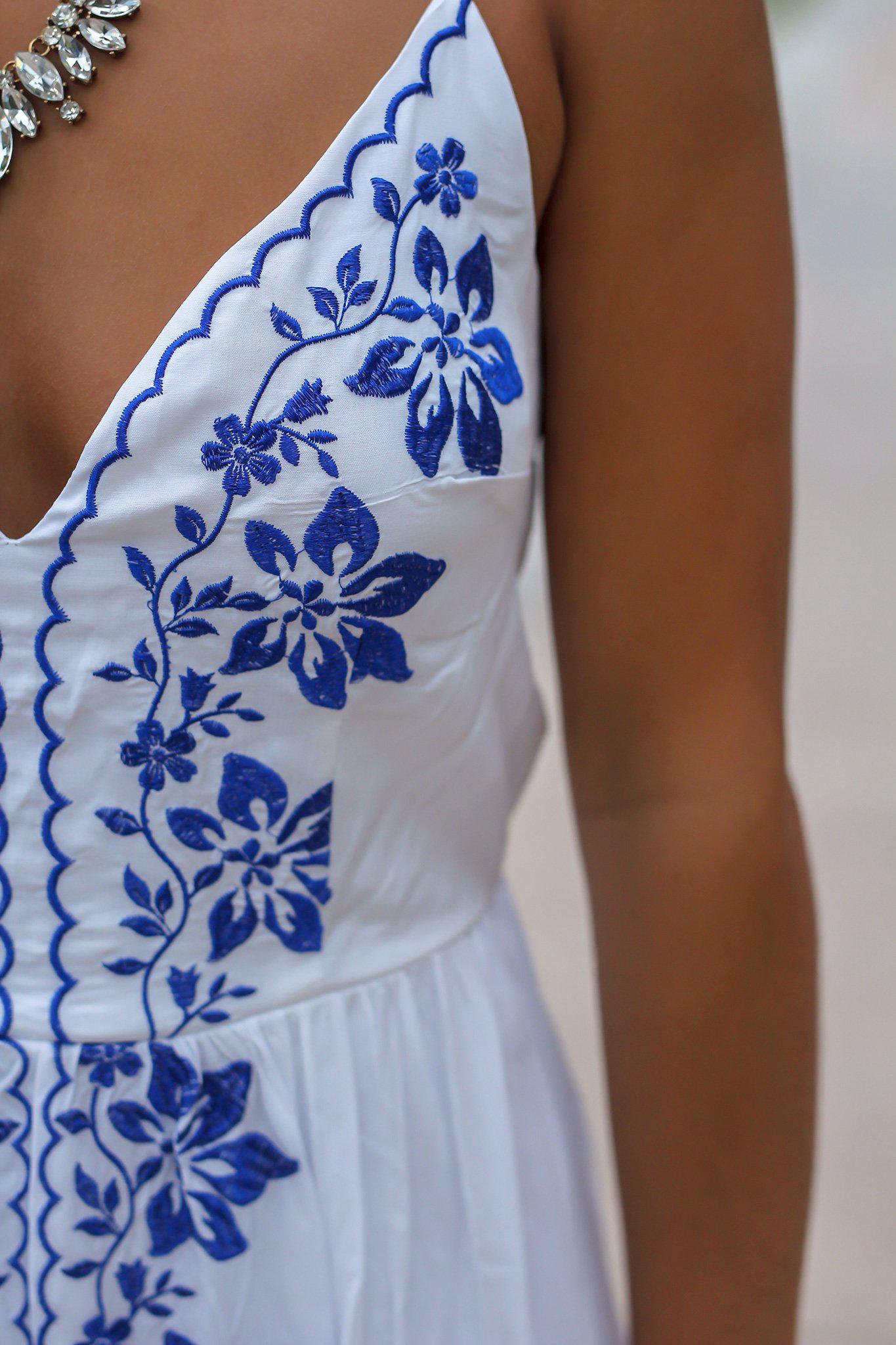 Ivory Maxi Dress with Floral Embroidery