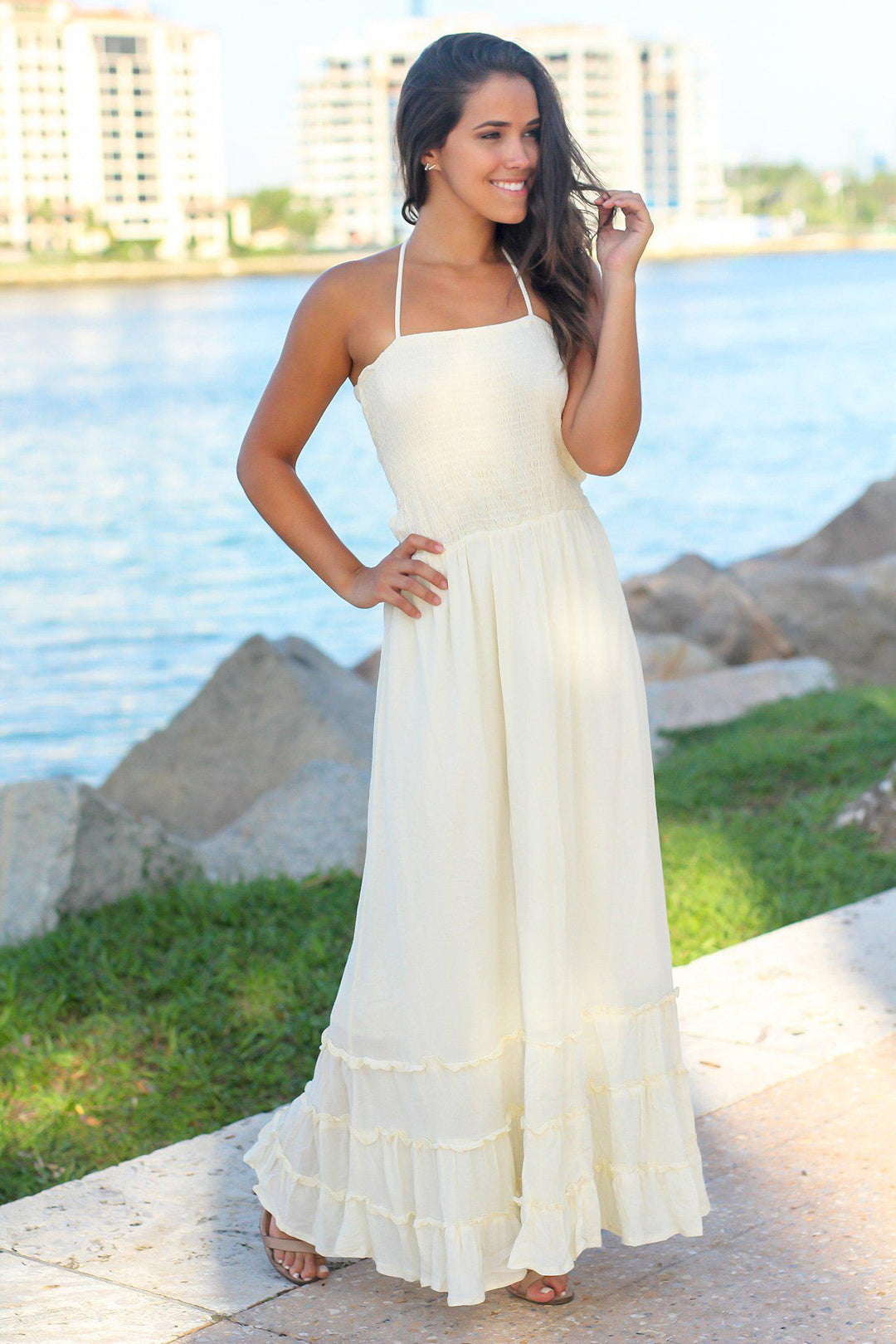 Ivory Maxi Dress with Strappy Back | Maxi Dresses Saved by the Dress Ivory Maxi Dress with Strappy Back | Maxi Dresses Saved by the Dress