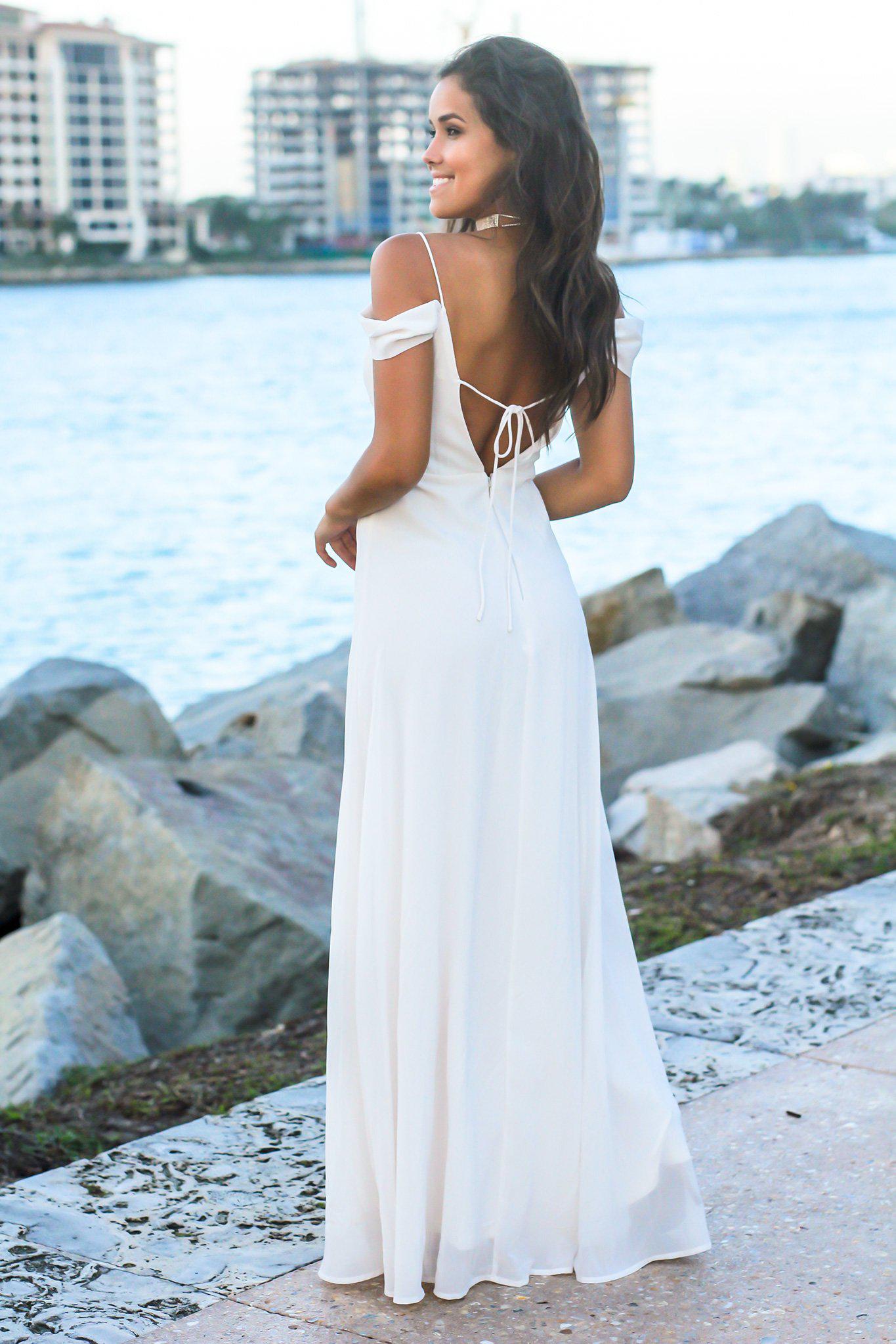 Ivory Off Shoulder Maxi Dress with Tie Back