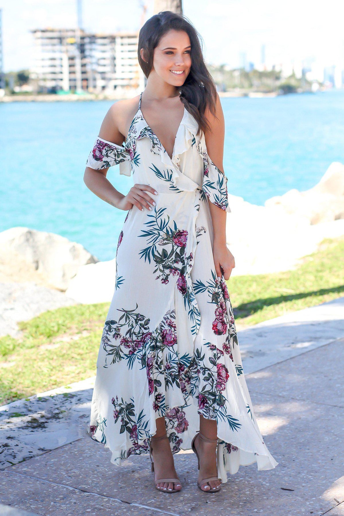 Ivory Printed Off Shoulder Maxi Dress | Maxi Dresses – Saved by the Dress