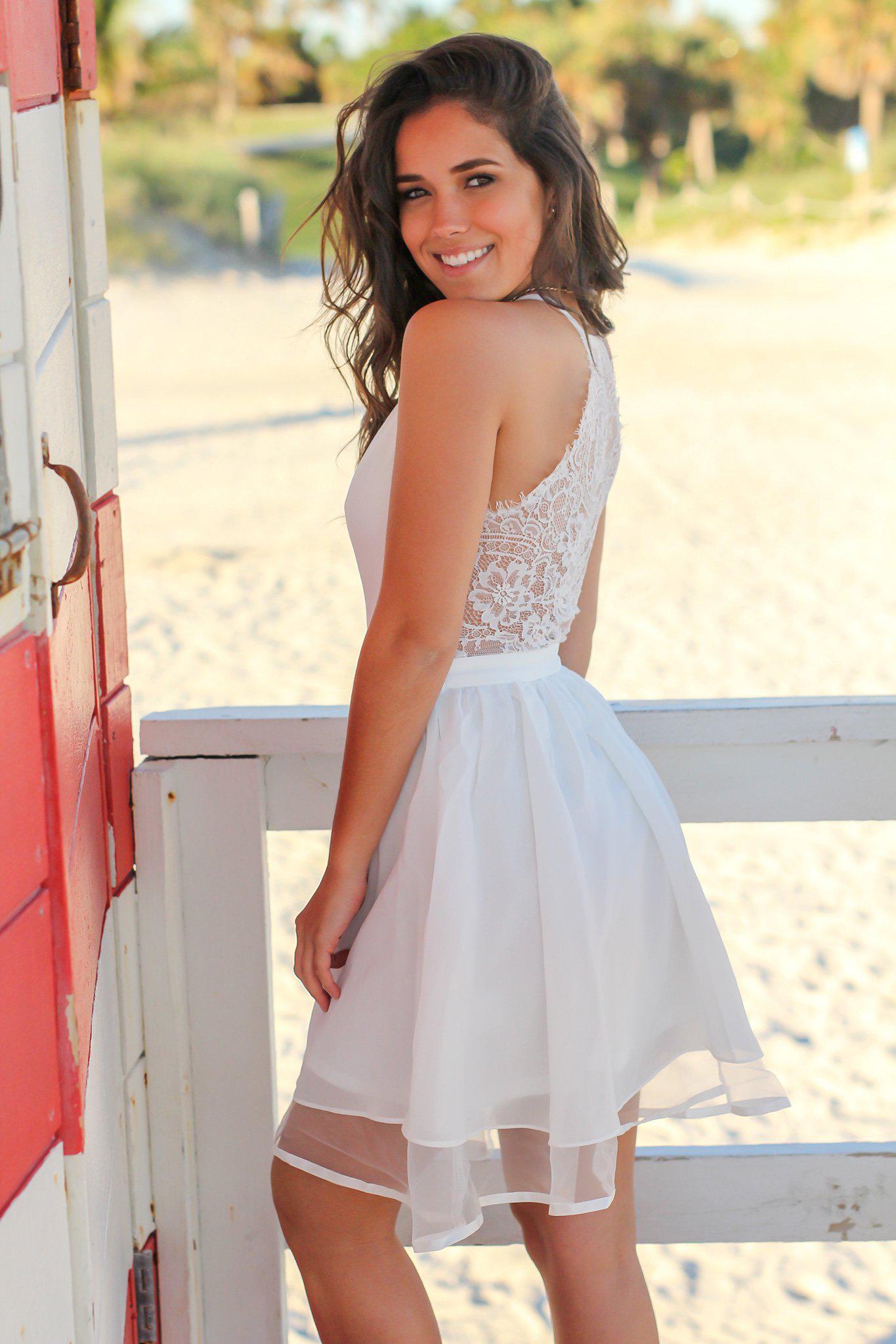 Ivory Short Dress with Lace Back