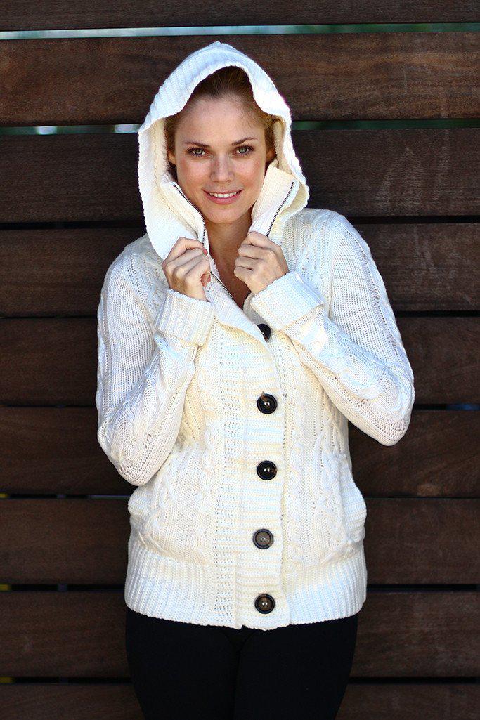 Ivory Sweater With Fur Hood