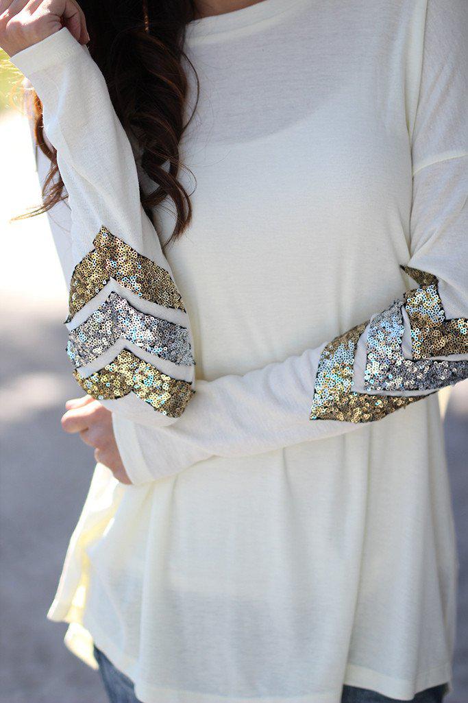 Ivory Top With Chevron Sequins