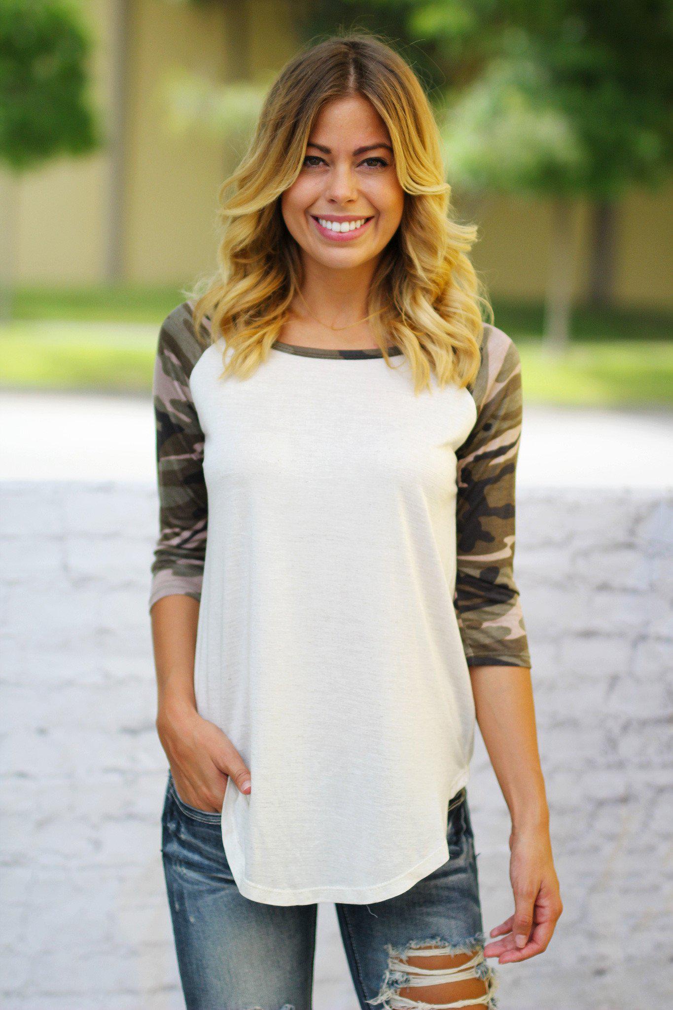 Ivory and Camo Top