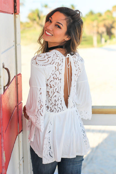 Ivory Top with Crochet Detail and Open Back
