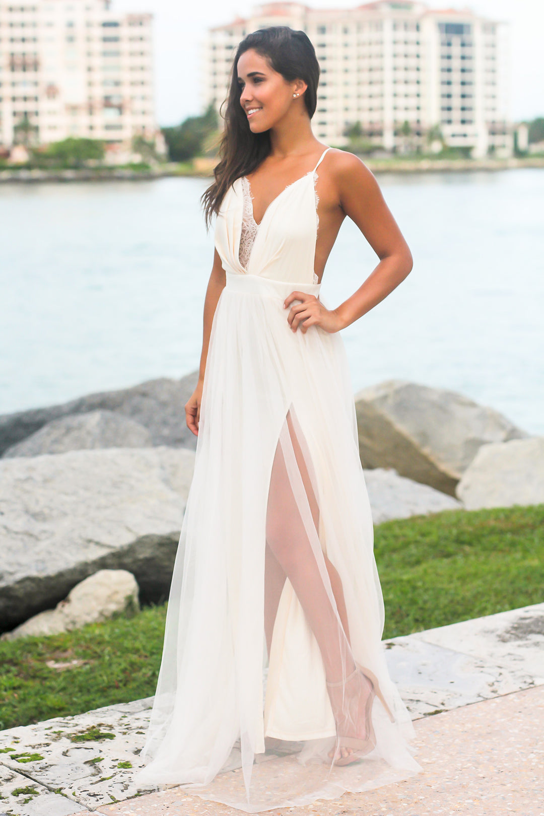 Ivory Tulle Maxi Dress with Lace Detail | Maxi Dresses Saved by the Dress Ivory Tulle Maxi Dress with Lace Detail | Maxi Dresses Saved by the Dress