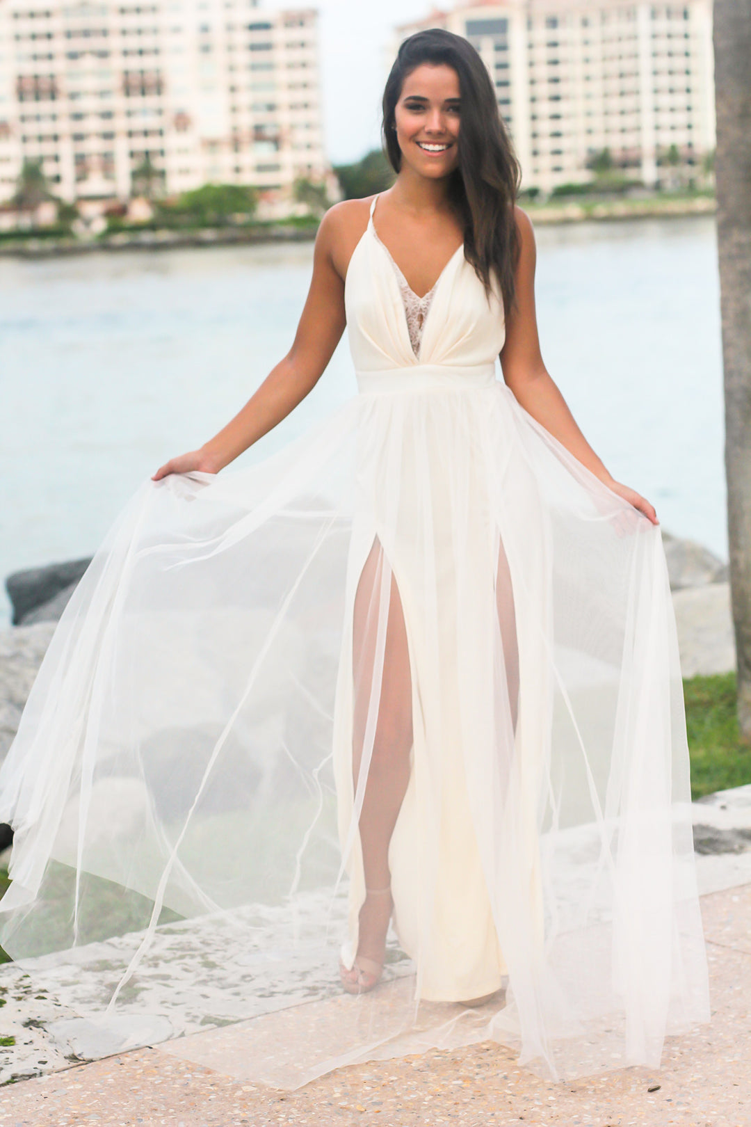 Ivory Tulle Maxi Dress with Lace Detail | Maxi Dresses Saved by the Dress Ivory Tulle Maxi Dress with Lace Detail | Maxi Dresses Saved by the Dress