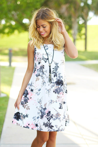 Ivory Floral Tunic Dress