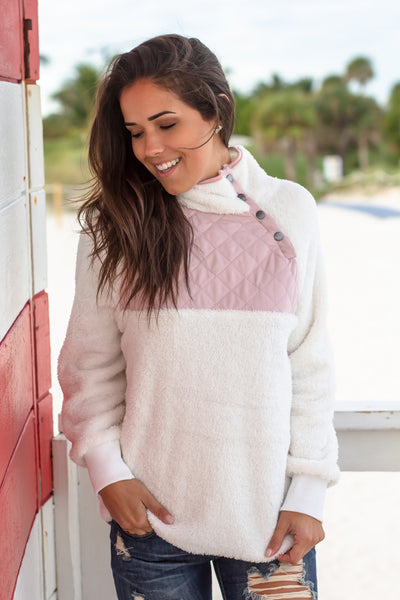 Ivory and Blush Fuzzy Pullover