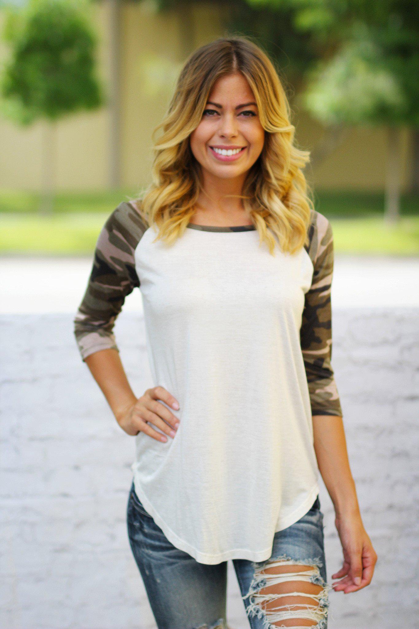 Ivory Top with Camo Sleeves