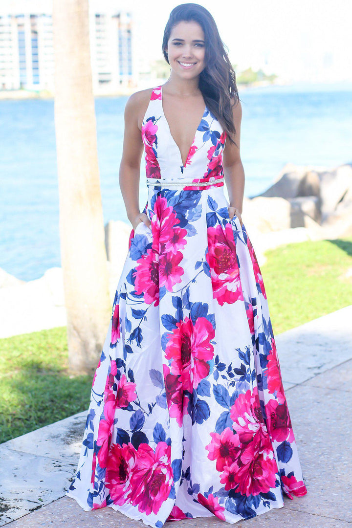Ivory and Fuchsia Floral Maxi Dress | Maxi Dresses Saved by the Dress Ivory and Fuchsia Floral Maxi Dress | Maxi Dresses Saved by the Dress