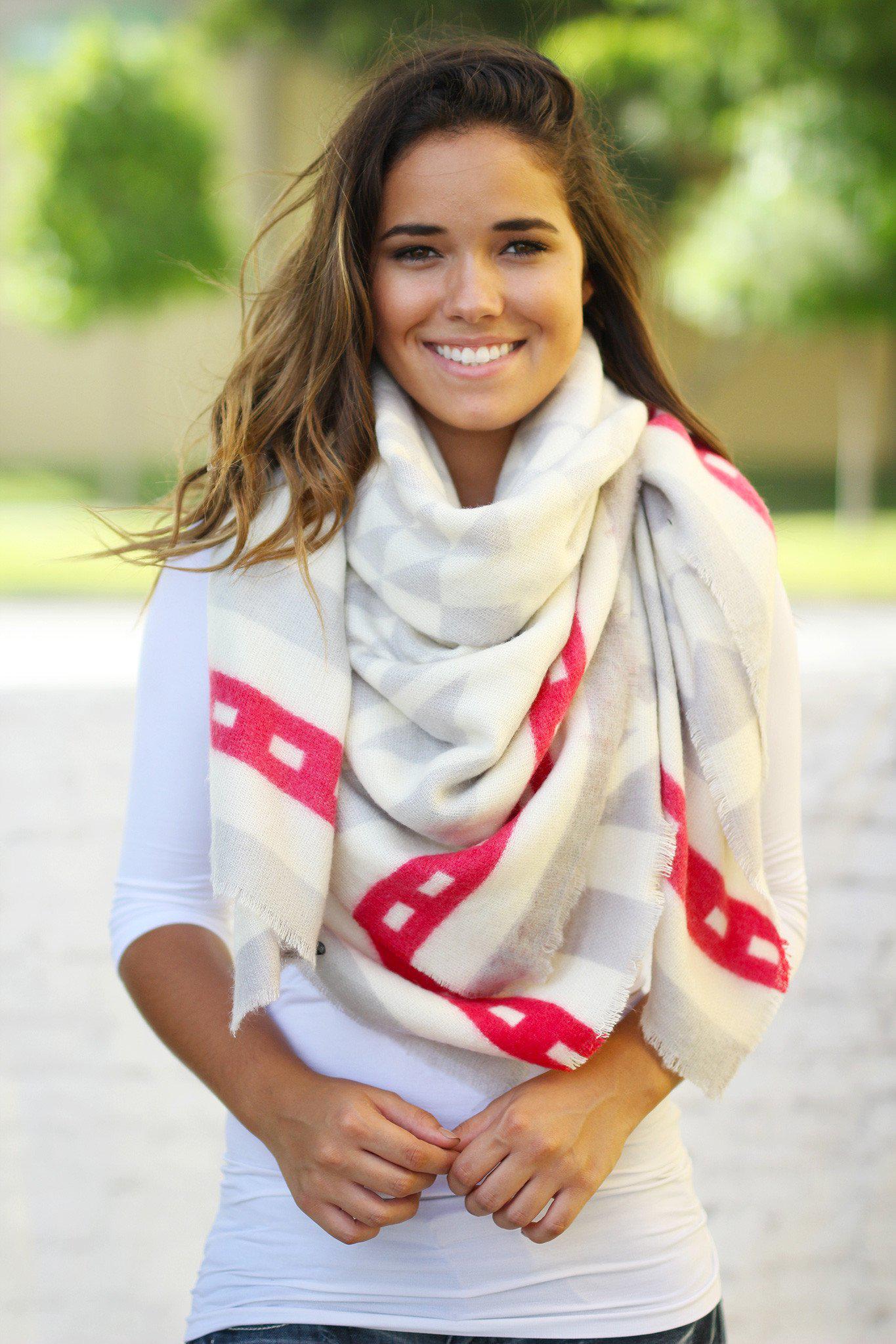 Ivory and Gray Blanket Scarf
