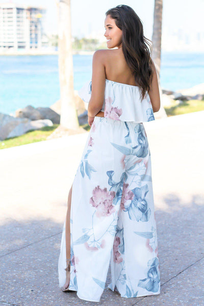Ivory and Mauve Floral Two Piece Set