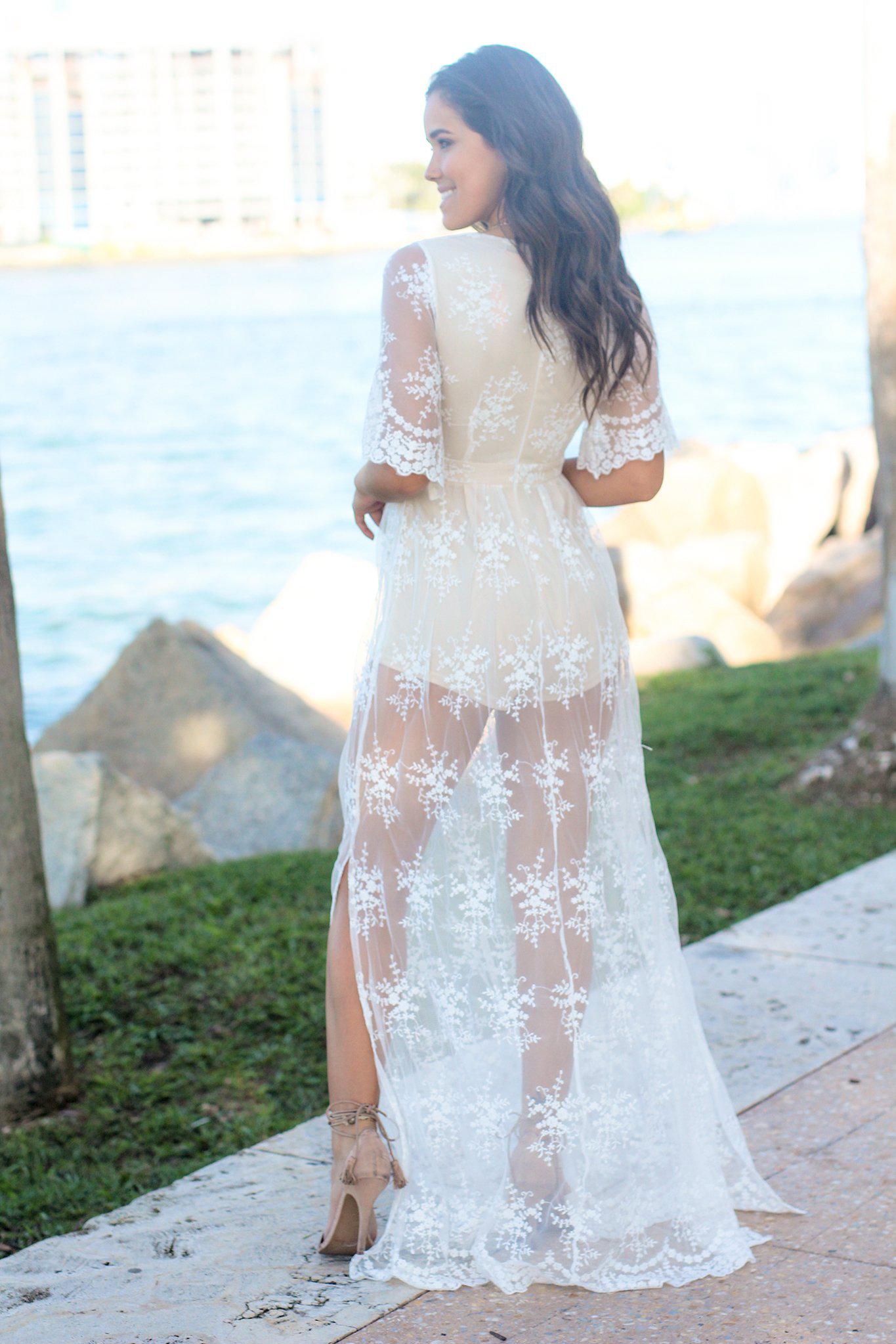 Ivory and Nude Lace Maxi Romper