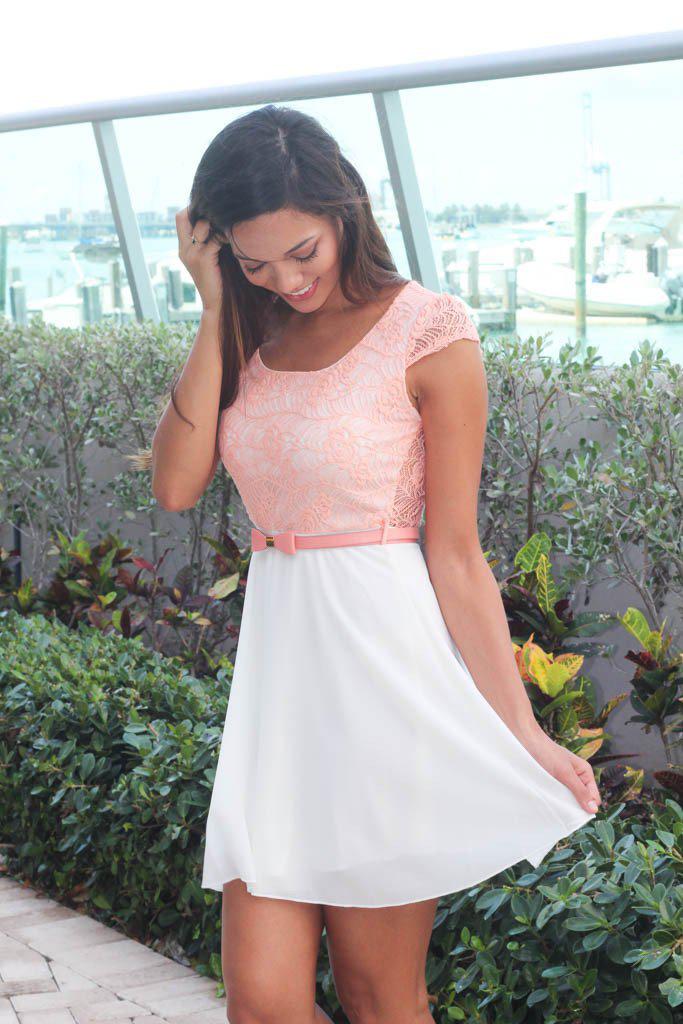 Ivory and Peach Lace Short Dress