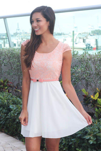 Ivory and Peach Lace Short Dress