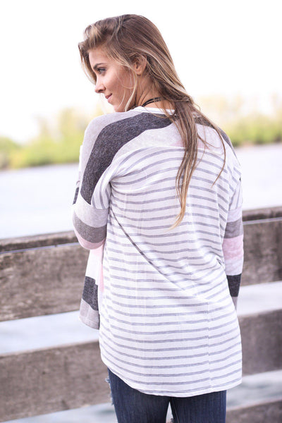 Ivory and Pink Top with Striped Back
