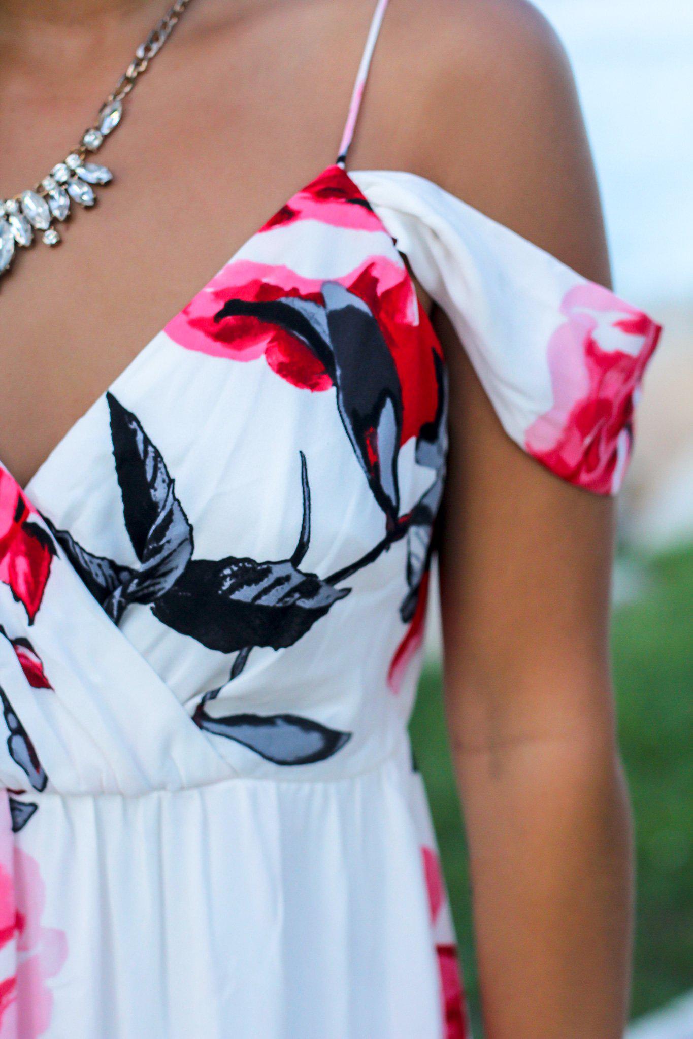 Ivory and Red Floral Maxi Dress